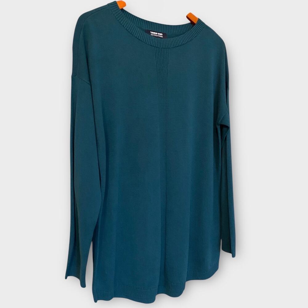 Lands’ End Mens Crewneck Sweater Medium Teal Blue Green Cotton Modal Lightweight - Picture 11 of 12